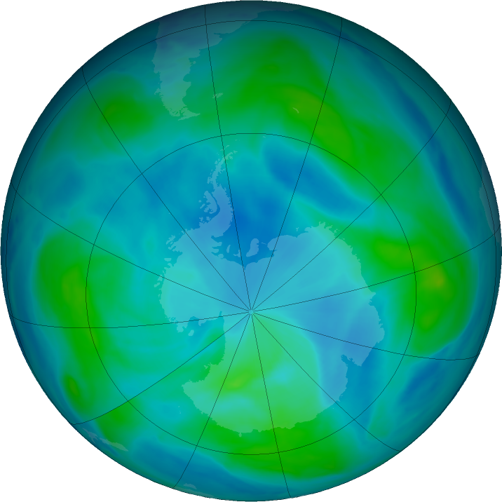 Antarctic ozone map for 07 March 2017